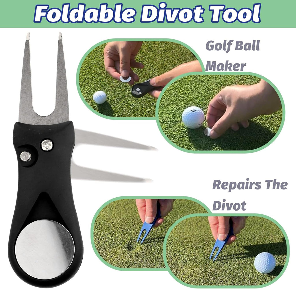 Golf Essentials Kit, 29 in 1 Golf Club Cleaning Kit - Golf Towel, Golf Club Brush, Gift Golf Balls, Golf Line Stencils and Pens, Golf Tee and Markers, Golf Divot Repair Tool - Golf Accessories for Men