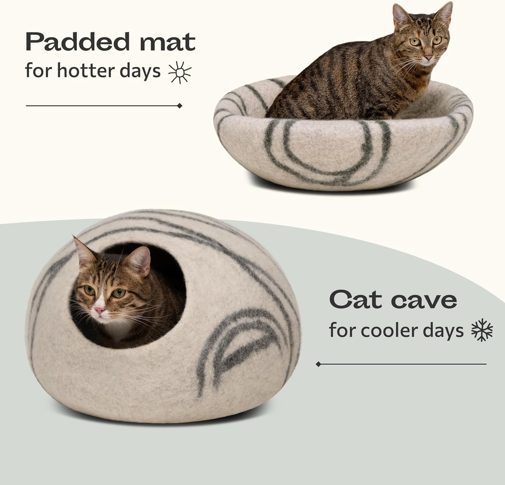 Cat Cave – Premium Felt Cat Bed Enclosure for Indoor Cats, Handmade Merino Wool (Light Gray, Medium)