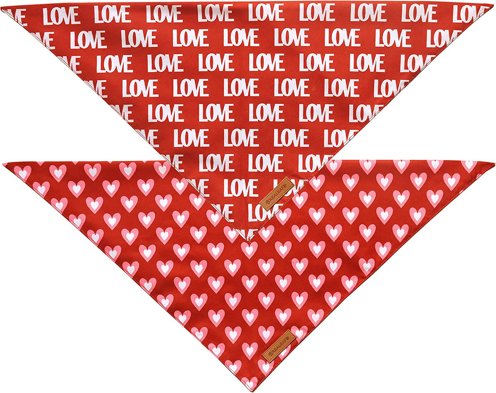 Valentine'S Day Dog Bandanas 2 Pack, Triangle Reversible Love Pet Scarf for Boy and Girl, Premium Durable Fabric, Holiday Mothers Day Bandana for Medium and Large Dogs (Large)