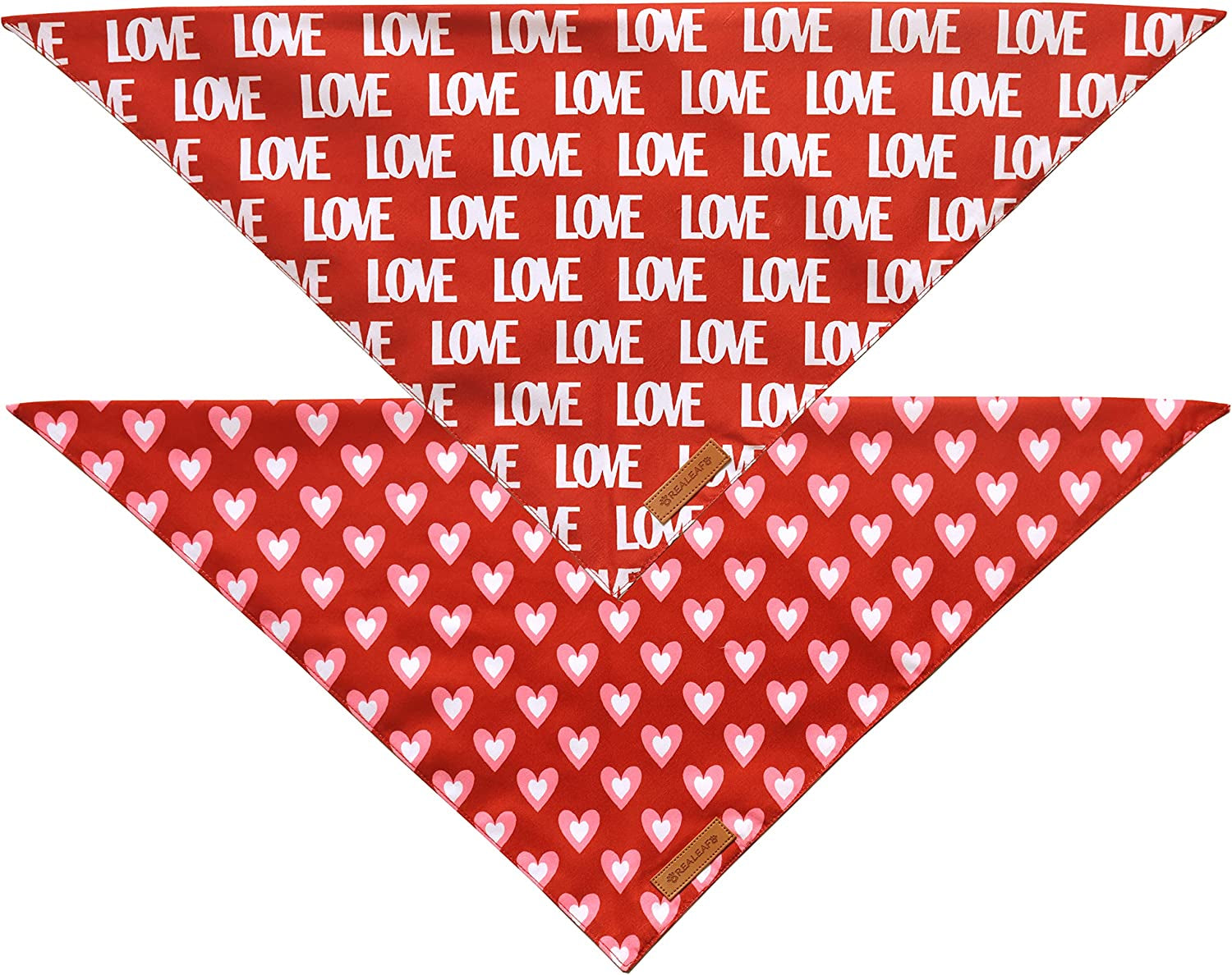 Valentine'S Day Dog Bandanas 2 Pack, Triangle Reversible Love Pet Scarf for Boy and Girl, Premium Durable Fabric, Holiday Mothers Day Bandana for Medium and Large Dogs (Large)