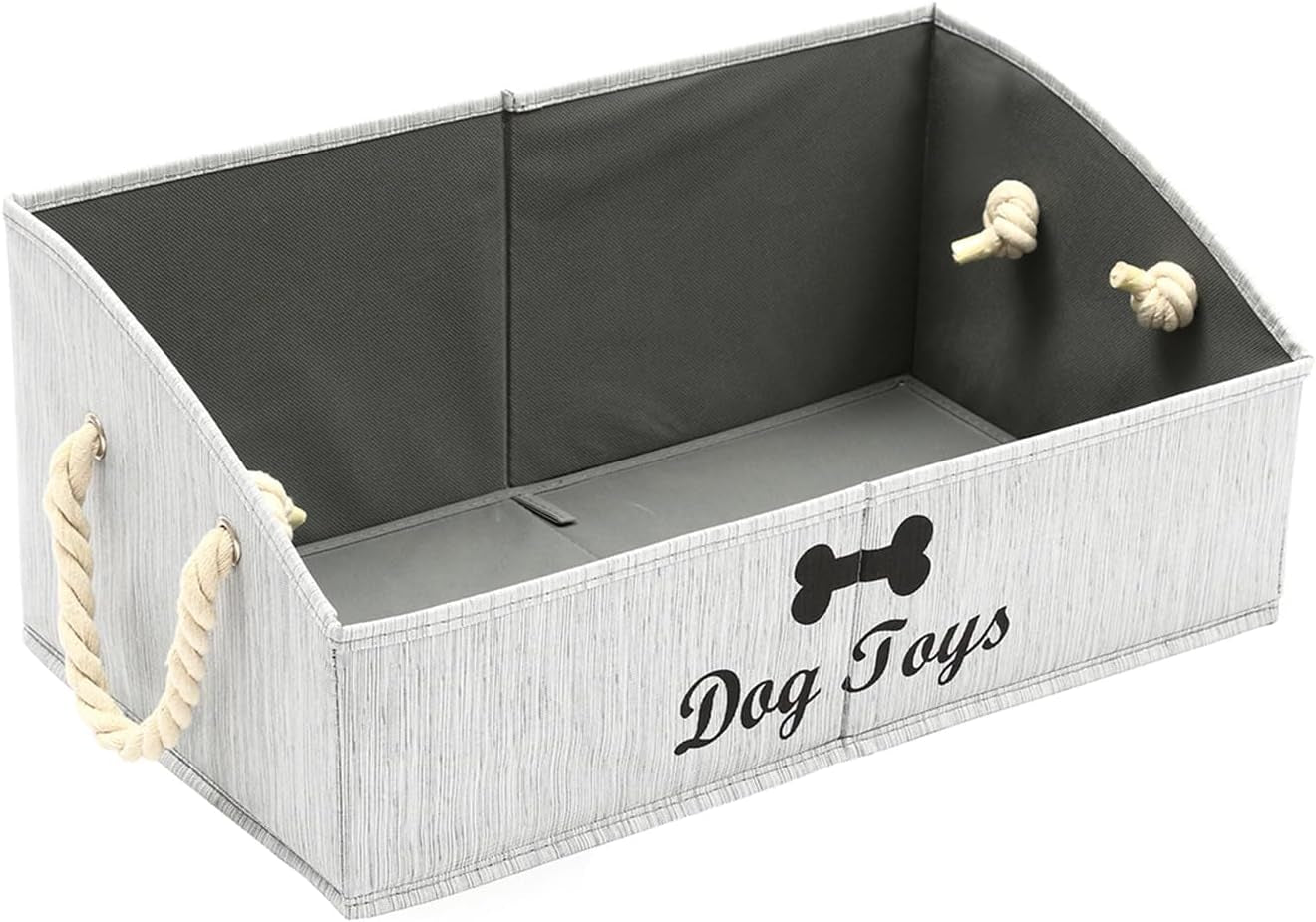 Large Dog Toy Bin Puppy Shallow Toy Basket Dog Toy Storage Perfect for Living Room Playroom Closet Home Organization - Grey Canvas