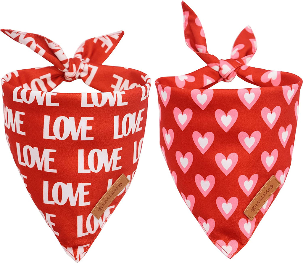 Valentine'S Day Dog Bandanas 2 Pack, Triangle Reversible Love Pet Scarf for Boy and Girl, Premium Durable Fabric, Holiday Mothers Day Bandana for Medium and Large Dogs (Large)