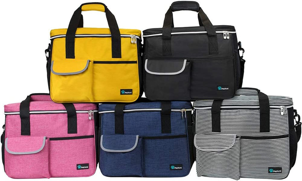 Dog Travel Bag Organizer, Pet Travel Kit with 2 Food Containers & 2 Collapsible Dog Bowls, Pet Supplies Tote with Luggage Sleeve, Weekend Road Trip Camping Essentials, Navy Blue, Medium