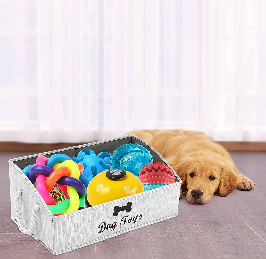 Large Dog Toy Bin Puppy Shallow Toy Basket Dog Toy Storage Perfect for Living Room Playroom Closet Home Organization - Grey Canvas
