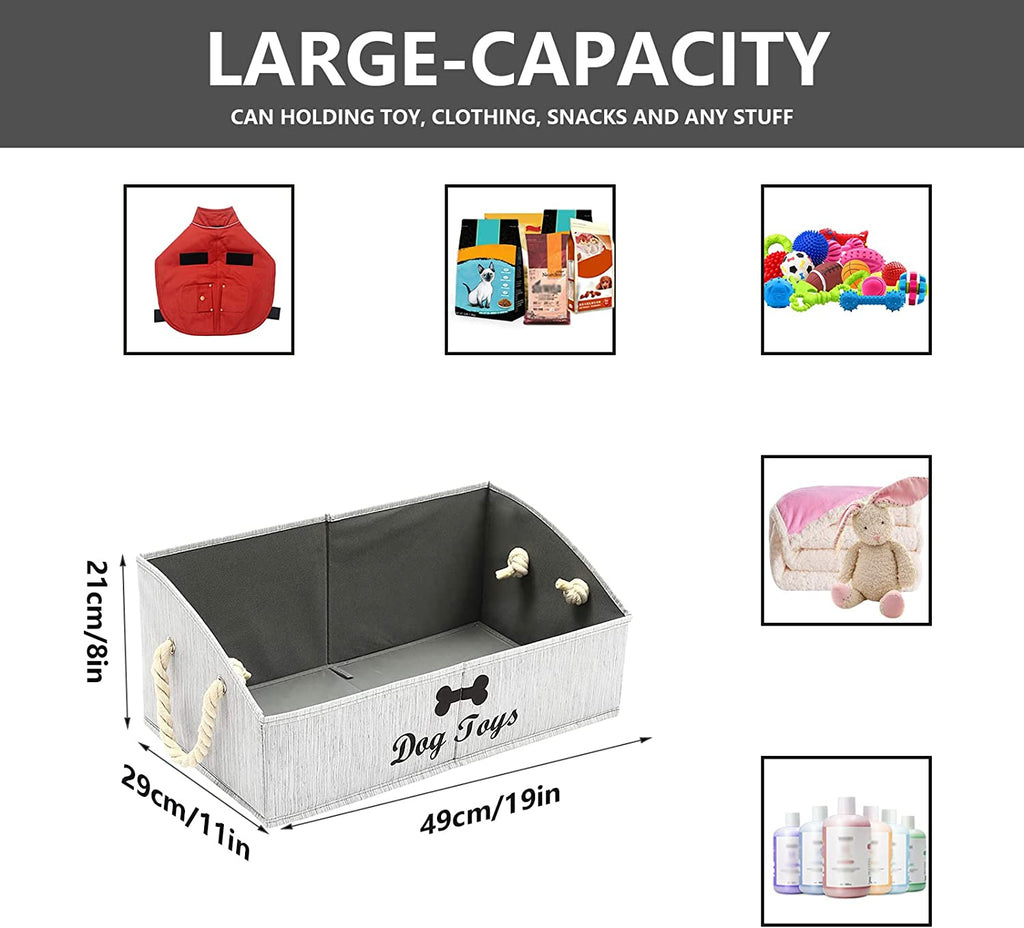 Large Dog Toy Bin Puppy Shallow Toy Basket Dog Toy Storage Perfect for Living Room Playroom Closet Home Organization - Grey Canvas