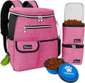 Dog Travel Bag Backpack, 27L Airline Approved Pet Supplies Organizer with 2 Food Containers, 2 Collapsible Bowls & Poop Bag Dispenser, Weekend Road Trip Camping Dog Mom Gift, Pink